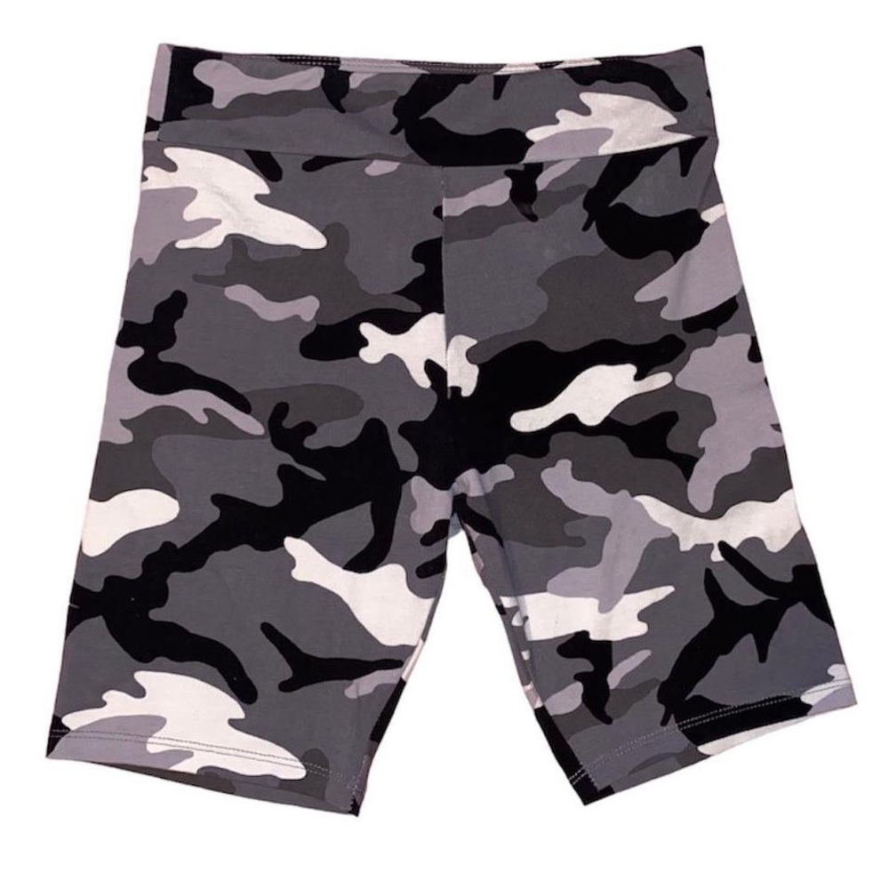 Grey black and white camo biker shorts camouflage workout shorts